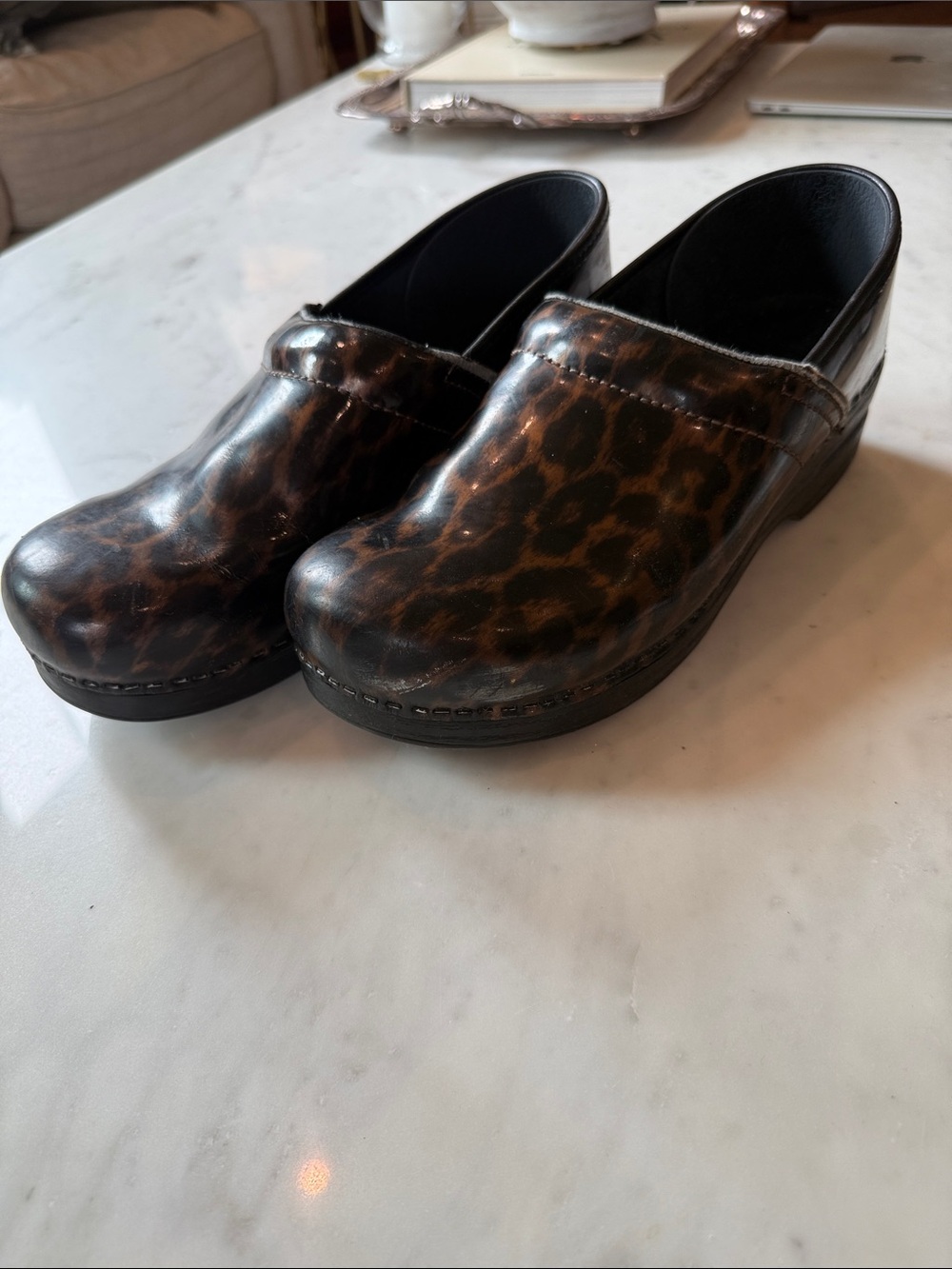 Dansko Leopard Print Leather Clogs